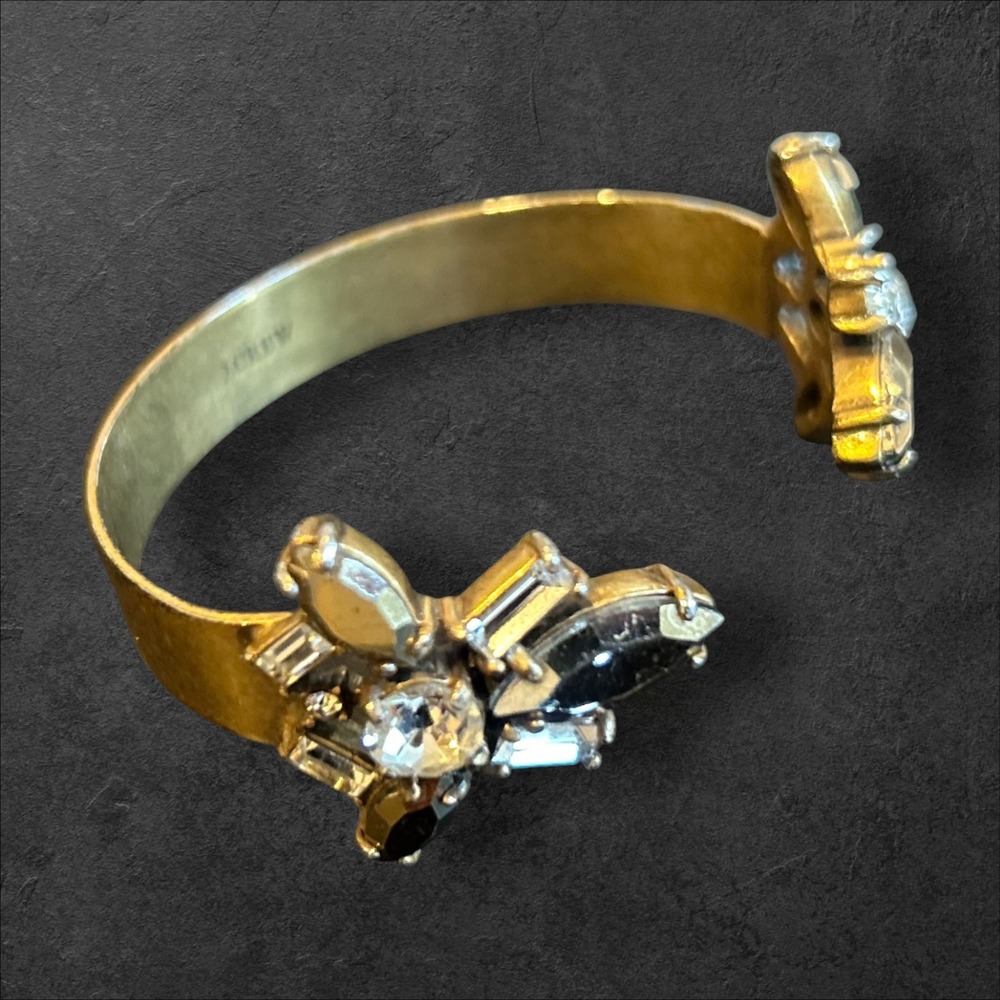 J.Crew Gold Tone Crystal Cluster Floral Bypass Cuff Bracelet OS